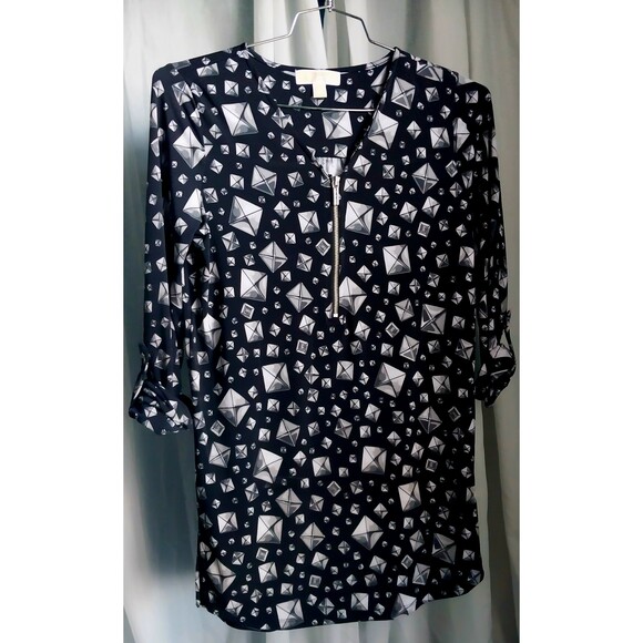 Michael Kors A Line Shirt Dress Womens Blouson Small Diamonds Black and Silver - Picture 4 of 11